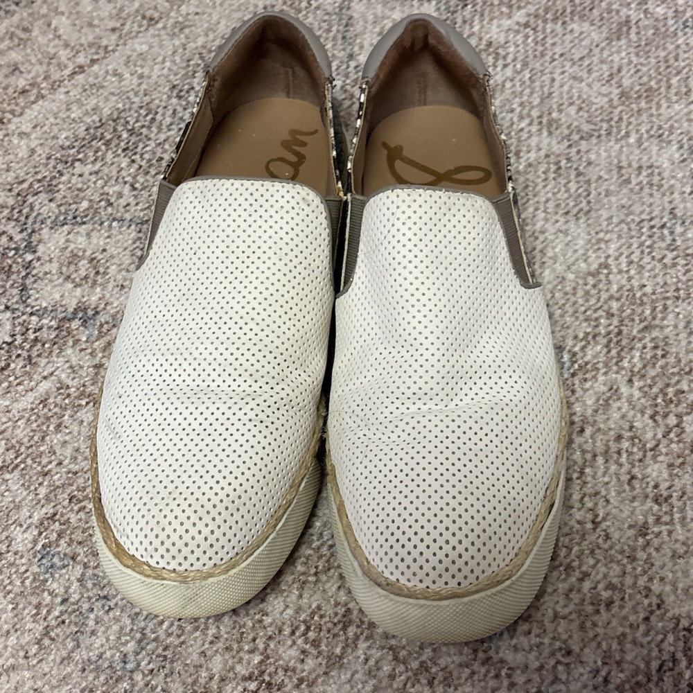Sam Edelman Womens White Leather Slip On Platform Sneakers Size 7.5
